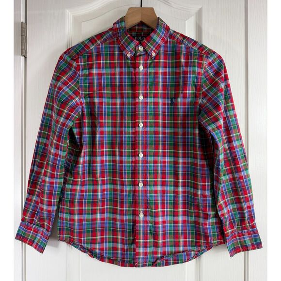 Polo Ralph Lauren Boys Natural Stretch Button Down Shirt Multicolor Plaid Size L - Picture 1 of 12